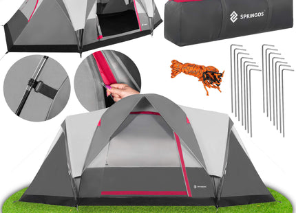 Tunneltent | Kampeertent | Tent | Waterdicht | Klamboe | Hoes | 6 Persoons | Grijs | 450 x 215 x 180 cm