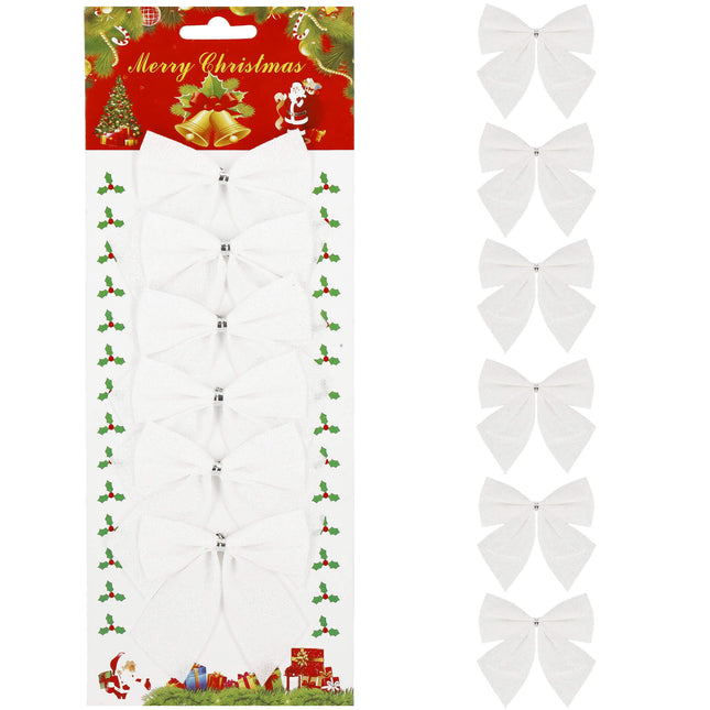 Kerstversiering | Kerstdecoratie Voor Binnen | Kersthanger | Kerststrik | Wit | 6 Stuks