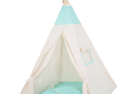 Tipi Tent | 120x100x180 cm | Met Mat en Kussens | Naturel Mint | Sterren