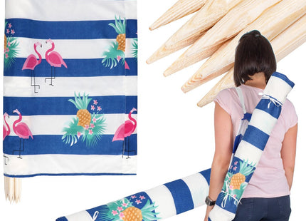 Strand Windscherm Met Stokken | Windscherm Strand | Windscherm Camping | 10 Meter | Flamingo | Blauw/Wit gestreept