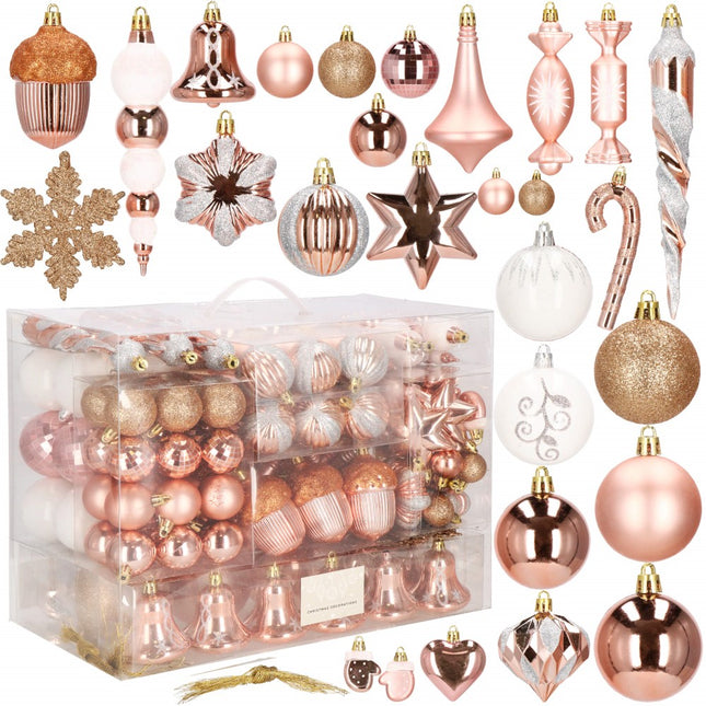 Kerstballen | 153 Stuks | Rosé/Goud/Wit