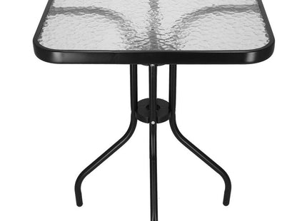 Tuintafel | 60 x 60 x 70 cm | Buitentafel | Bijzettafel Buiten | Metaal | Gehard Glas | Vierkant | Zwart