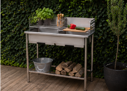 Muntel® Camping Tafel Met Gootsteen - Buitenkeuken - RVS - Hoogteverstelbaar - Met Wasbak -  100x 50,5x 87 Cm