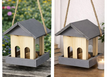 Vogelvoederstation - Voerbak - Hout - Grijs - 19 x 16 x 13.5 cm