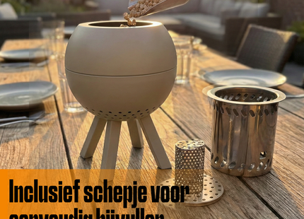 Tafelhaard - Rookloze Tafelhaard - Rookloze Vuurkorf - Pellet & Hout - Dubbelwandig -  Inc. Schep - 22 x 22 x 27 CM - Beige - Staal