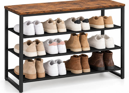 Muntel® Schoenenrek - 3 Planken - Metalen Frame - MDF Bovenblad - 77 x 31 x 65 cm
