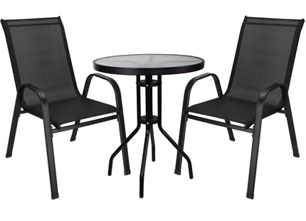Tuinset - 3 Delig - 2 Stoelen - 1 Tafel - Metaal - Gehard Glas - Zwart
