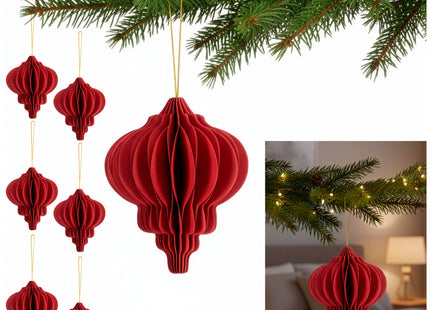 Kerstbal | Papier | 12,5 Cm | 3D | Rood | 6 Stuks