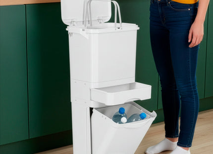 Prullenbak - Afvalbak - Vuilnisbak - Vuilbak - Op Wielen - Afvalscheidingsbakken -  3 Delig - 42 Liter - 83,5 x 42 x 28,5 Cm - Wit