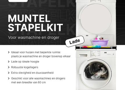 Muntel® Tussenstuk Wasmachine Droger - Stapelkit Wasmachine Droger - Universeel - Uitschuifbare werkblad - Zwart