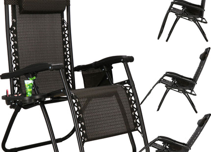 Tuinstoel | Ligstoel | Opvouwbaar | Verstelbaar | Ergonomische Hoofdsteun | Bruin/Zwart