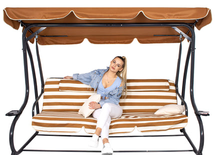 Schommelbank | Luna-Schommel | 4-zits | Waterafstotend | Inclusief 2 Kussens | Verstelbare Luifel | 230 x 130 x 162 cm | Bruin/Wit/Grijs