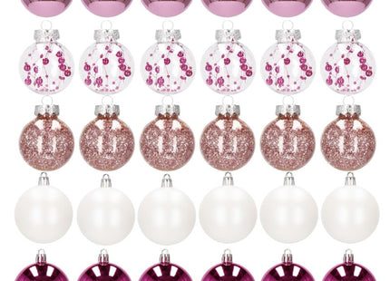 Kerstballen | 30 Stuks | 6 cm | Transparant/Roze/Wit
