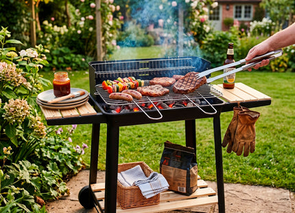 Houtskool barbecue -Op Wielen - BBQ - Asopvangbak - Kunststof - RVS - Zwart - Houtlook - 5 Standen