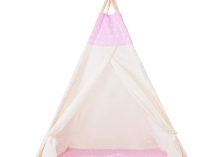 Tipi Tent | Wigwam Speeltent | 120x100x180 cm | Met Mat en Kussens | Naturel Roze | Sterren