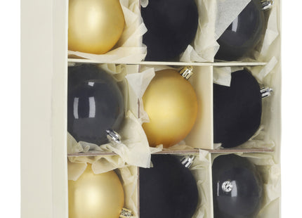 Kerstballen | 9 Stuks | 8,5 cm | Goud/Zwart