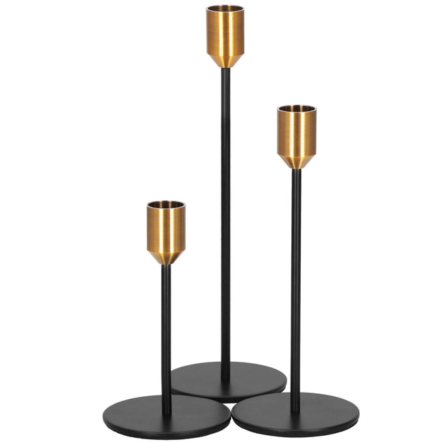 Kandelaar - Metaal - Set Van 3 - Rond - Zwart/Goud