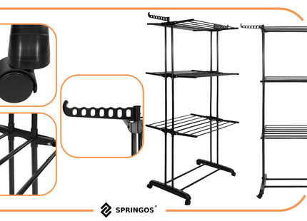 Wasrek - Droogtoren - Droogrek - 4 - Etages - Inklapbaar - Inclusief- Wielen - Draaibaar - 180x75,5x49 cm