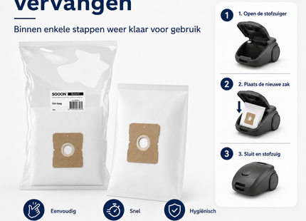 SQOON®  Stofzuigerzakken Basic  Geschikt voor UNI Bag (Inventum ST306 / ST307 / ST308, Sauber, Waves, Gamma) - High Filtration - 10 Stuks