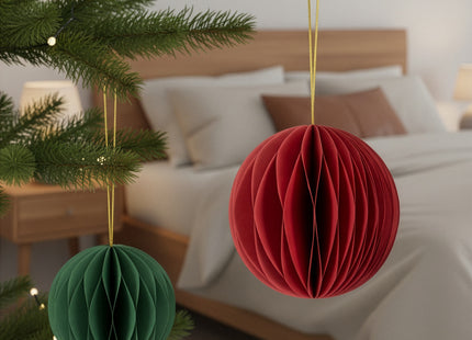 Kerstbal | Papier | 8 Cm | 3D | Rood | 6 Stuks