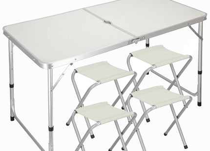 Campingtafel - Vouwtafel - Inklapbaar - Verstelbaar - Inclusief Stoelen - 60 x 120 x 71 - Wit
