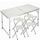 Campingtafel - Vouwtafel - Inklapbaar - Verstelbaar - Inclusief Stoelen - 60 x 120 x 71 - Wit