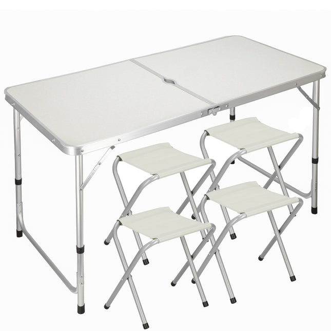 Campingtafel - Vouwtafel - Inklapbaar - Verstelbaar - Inclusief Stoelen - 60 x 120 x 71 - Wit