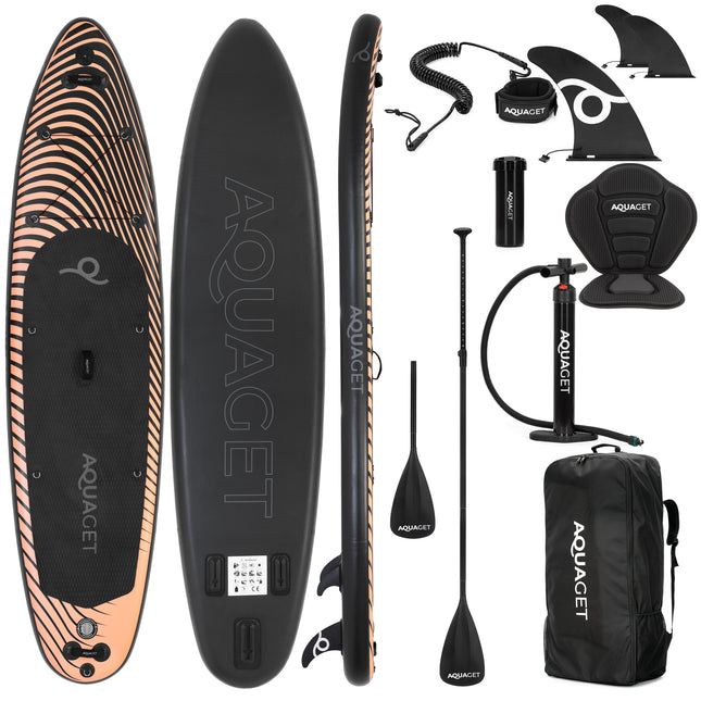 SUP Board - Opblaasbaar Paddle Board - Met Tas - Met Zitje -Inclusief Accessoires - Complete Set - Max. 220KG - 350x83,5cm - Zwart/Oranje