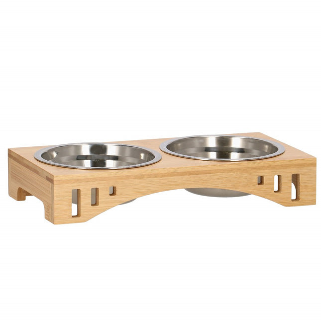 Voerbak dubbel | Waterbak | Voerbakjes | Drinkbak | Eetbak | Bamboe