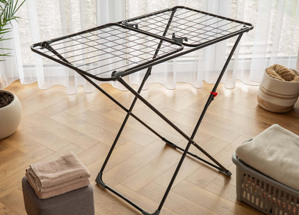 Droogrek - Wasrek - Droogtoren - 3 - Etages - Inklapbaar - Draaibaar - Zwart - Staal - Kunststof - Met Radiatorbeugels - 169 x 54 x 97 Cm