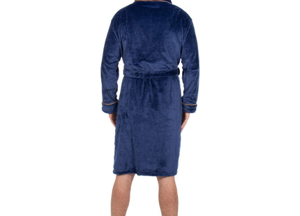 Badjas - Fleece - Marineblauw - Grijstint - Capuchon - Riem - Maat L/XL