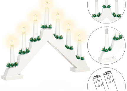 LED Kaarsenbrug | Batterijen | Hout/Wit | Warm Wit