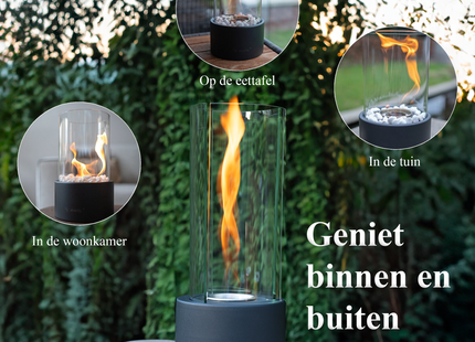 Muntel® Bio Ethanol Sfeerhaard – Tafelhaard - 3 - Delig - Binnen & Buiten - Rond - Zwart - 39.5 x 16 cm