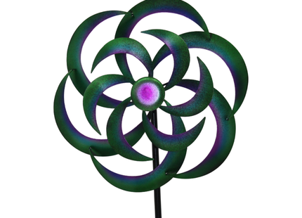 Windspinner - Windmolen - Windijzers - Tuinsteker - Tuinbeeld - Grondpin - Metaal - Paars - Blauw - Groen