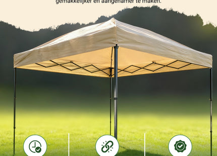 Partytent - 300x300x285cm - Hoogte Verstelbaar - PVC - Polyester - Harmonica- Frame -Khaki