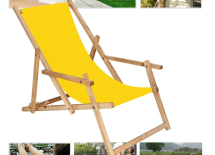 Ligbed | Strandstoel | Ligstoel | Verstelbaar | Arm Leuning | Beukenhout | Geïmpregneerd | Handgemaakt | Geel
