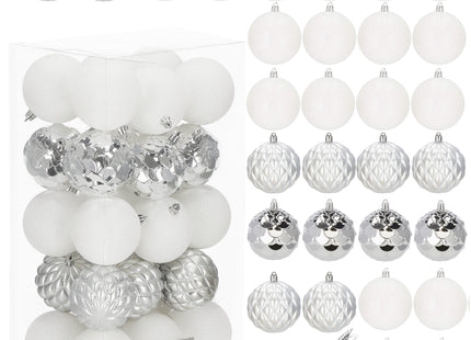Kerstballen | 30 Stuks | 6 cm | Zilver/Wit