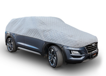CarPassion Autohoes - Half Cover - Beschermhoes - Waterdicht & Vorstbestendig - Maat L - Grijs - 425-470 cm