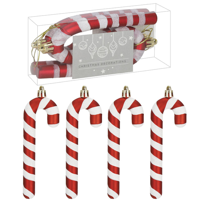 Kersthanger | Zuurstok | Kerstboomhanger | Wit | Rood | Kunststof | 12,5 cm | 4 Stuks