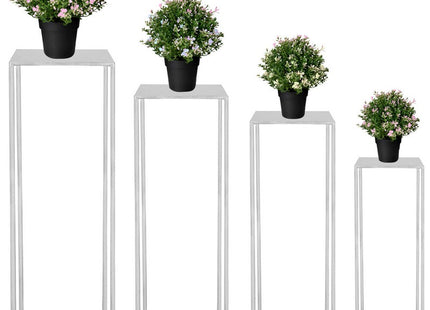Plantenzuil | Plantentafel | Planten Etagère | Set van 4 | Metaal | Zilver