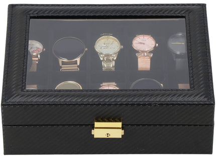 Horlogedoos - Horlogebox - Horlogeopberger  - Zwart - Goud - 10 Horloges