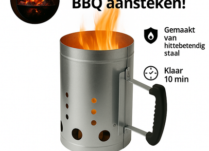 Houtskoolstarter - Brikettenstarter - BBQ snelstarter - Barbecue aanwakkeren - Briketten starter - BBQ starter - Barbeque - RVS - 17 x 27,5 cm - Zilver
