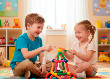 Springos® Magnetisch speelgoed - 128 Stuks - Montessori speelgoed - Speelgoed kinderen