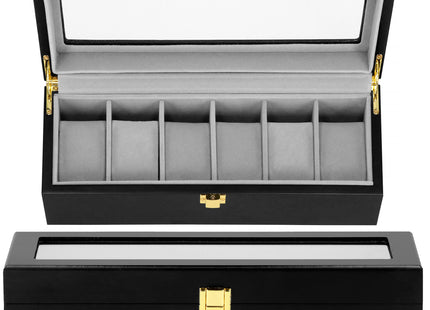 Horlogedoos - Horlogebox - Horlogeopberger - Suède - Zwart - Grijs - Goud  - 6 Horloges