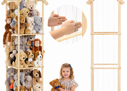 Springos® Knuffel Opbergrek 160 cm – Houten Speelgoedorganizer met Elastische Koorden – Knuffeldierhouder voor Kinderkamer – Naturel