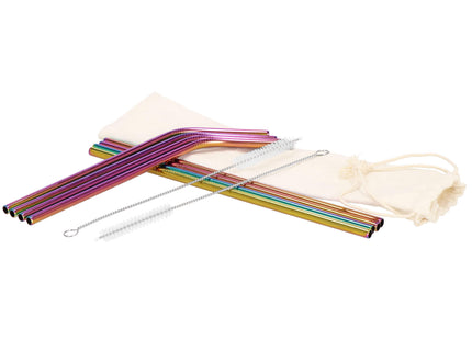 Metalen Rietjes | Herbruikbaar | RVS | Inclusief Etui & Reinigingsborstels | 8 Stuks | Regenboog