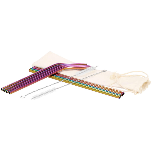 Metalen Rietjes | Herbruikbaar | RVS | Inclusief Etui & Reinigingsborstels | 8 Stuks | Regenboog