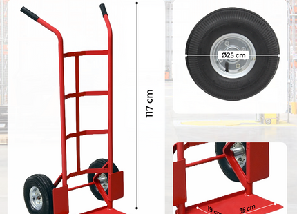 Steekwagen - Staal - 150 KG Draagvermogen - Transportwagen - Plateauwagen - Steekkar - Trolley - Transport - Rood