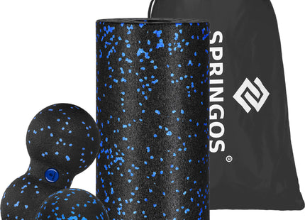 Massageset | Foamroller | Massagebal | Hoes | Blauw/Zwart