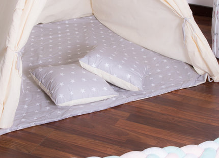 Tipi Tent | Wigwam Speeltent | 120x100x180 cm | Inclusief Mat | Inclusief Kussens | Naturel Grijs | Sterren